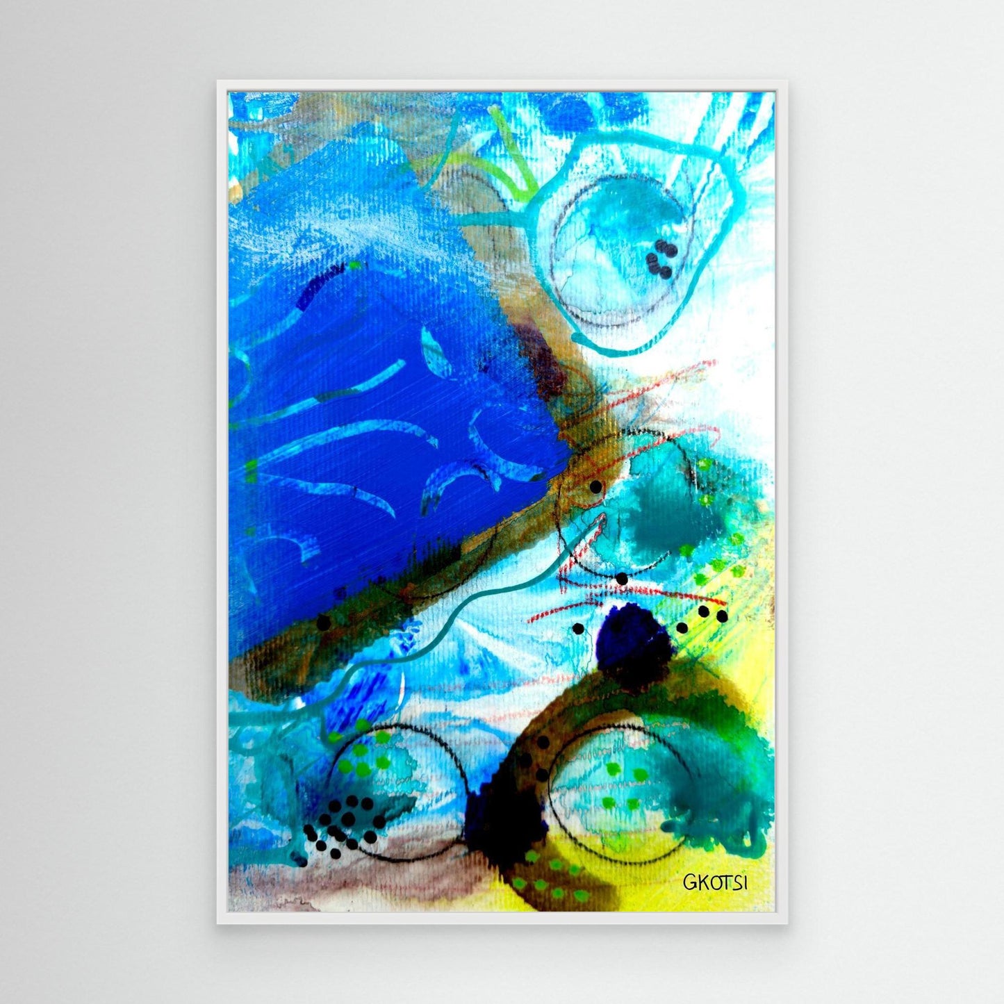 UNTER WASSER Abstract Canvas Print with white frame displayed on modern white wall