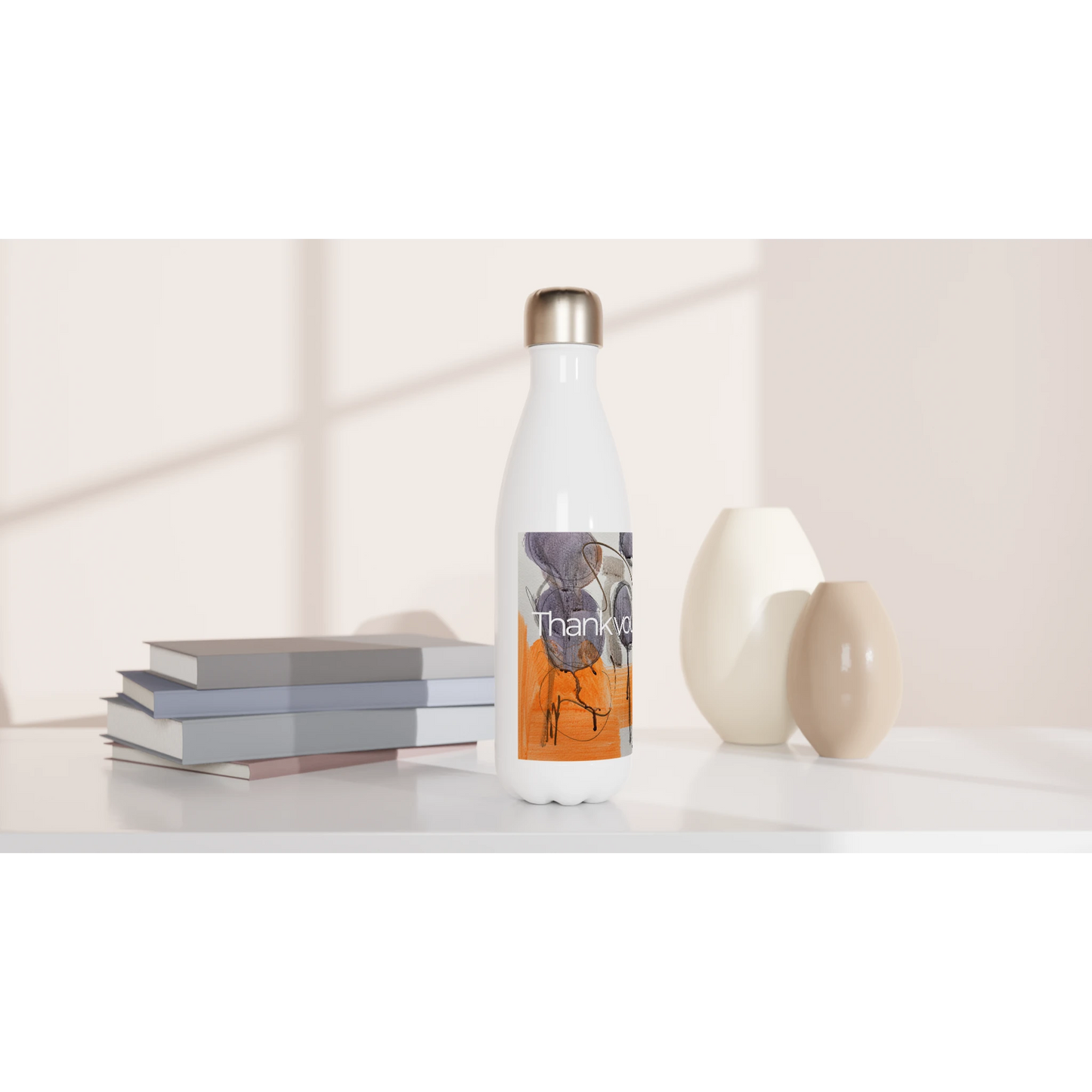 LIBERTY White 17oz Stainless Steel Water Bottle in office setting soul notes