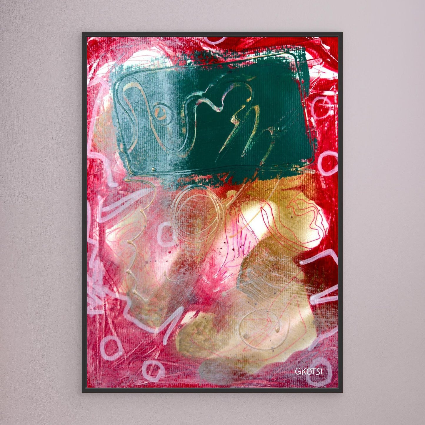 KEKSE Abstract Canvas Print with black frame displayed on modern gray wall