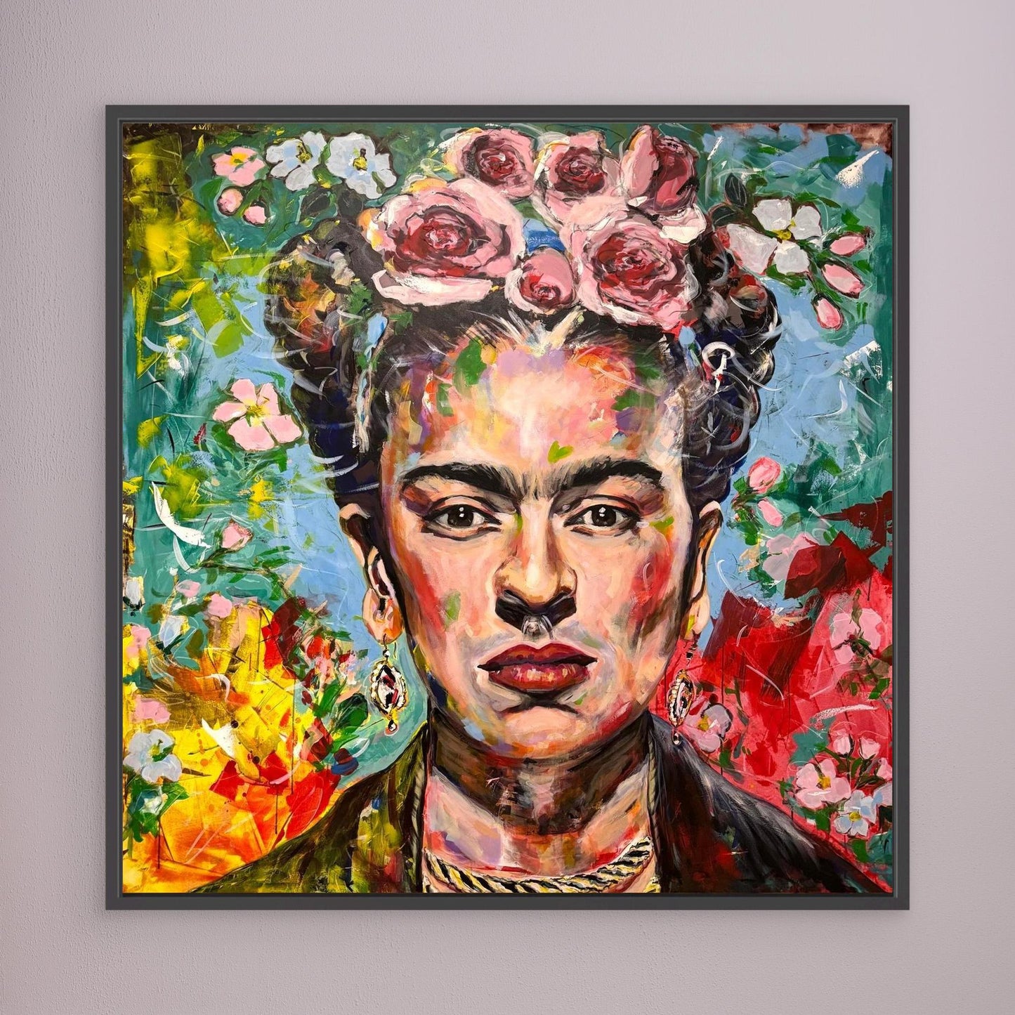 FRIDA KAHLO 1 Canvas Print displayed on gray wall