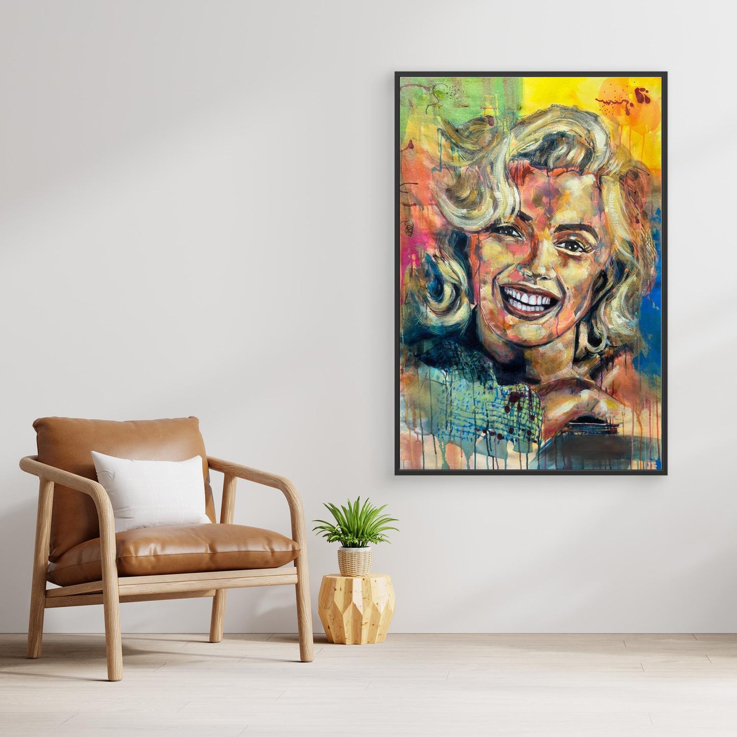 MARILYN MONROE 2 canvas artwork displayed above stylish chair