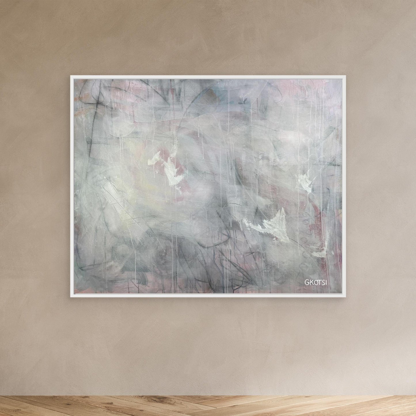 CALM Canvas Print with white frame creating peaceful atmosphere - relaxing room ambience