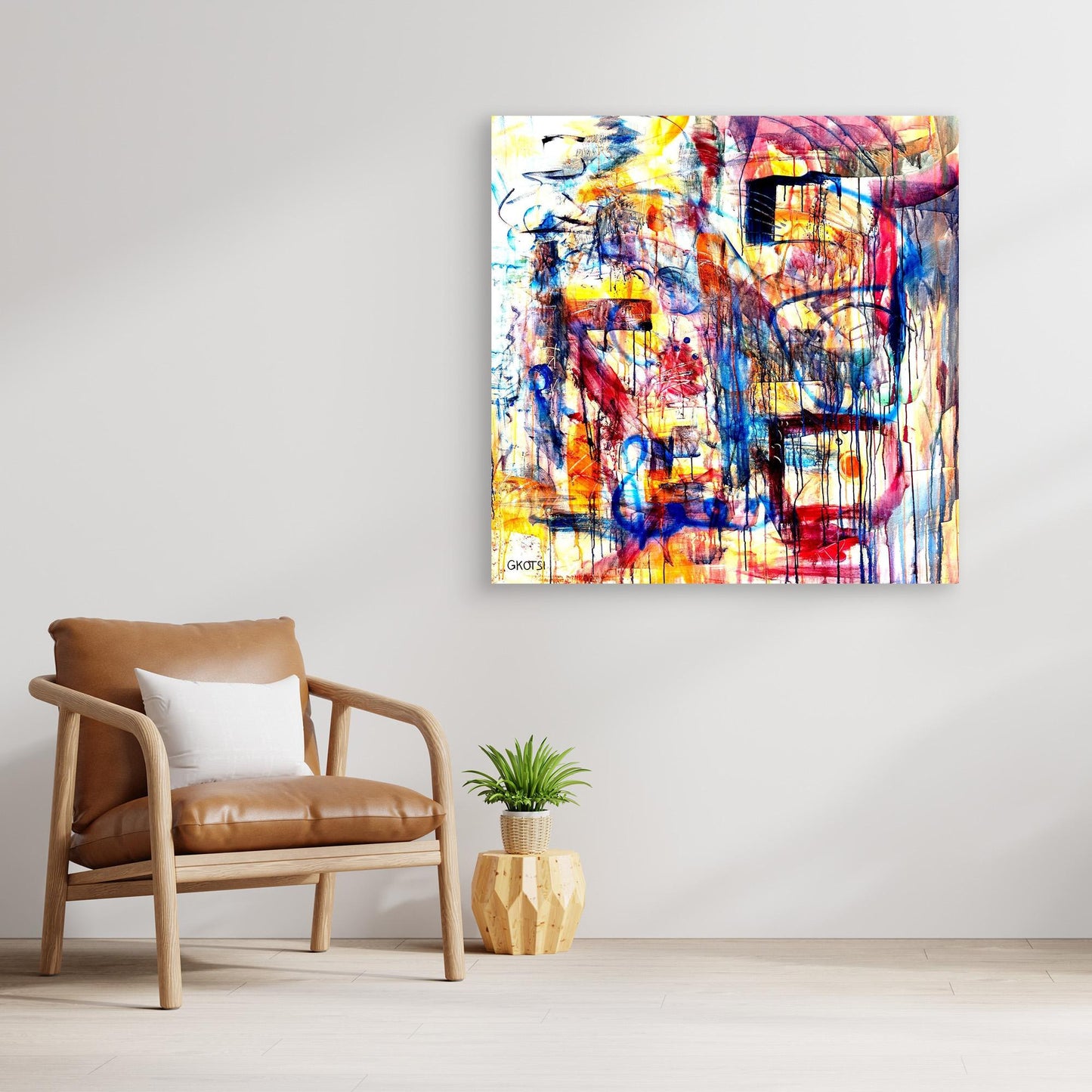 DISTRACTION Print next to stylish chair and plant - playful interior design element