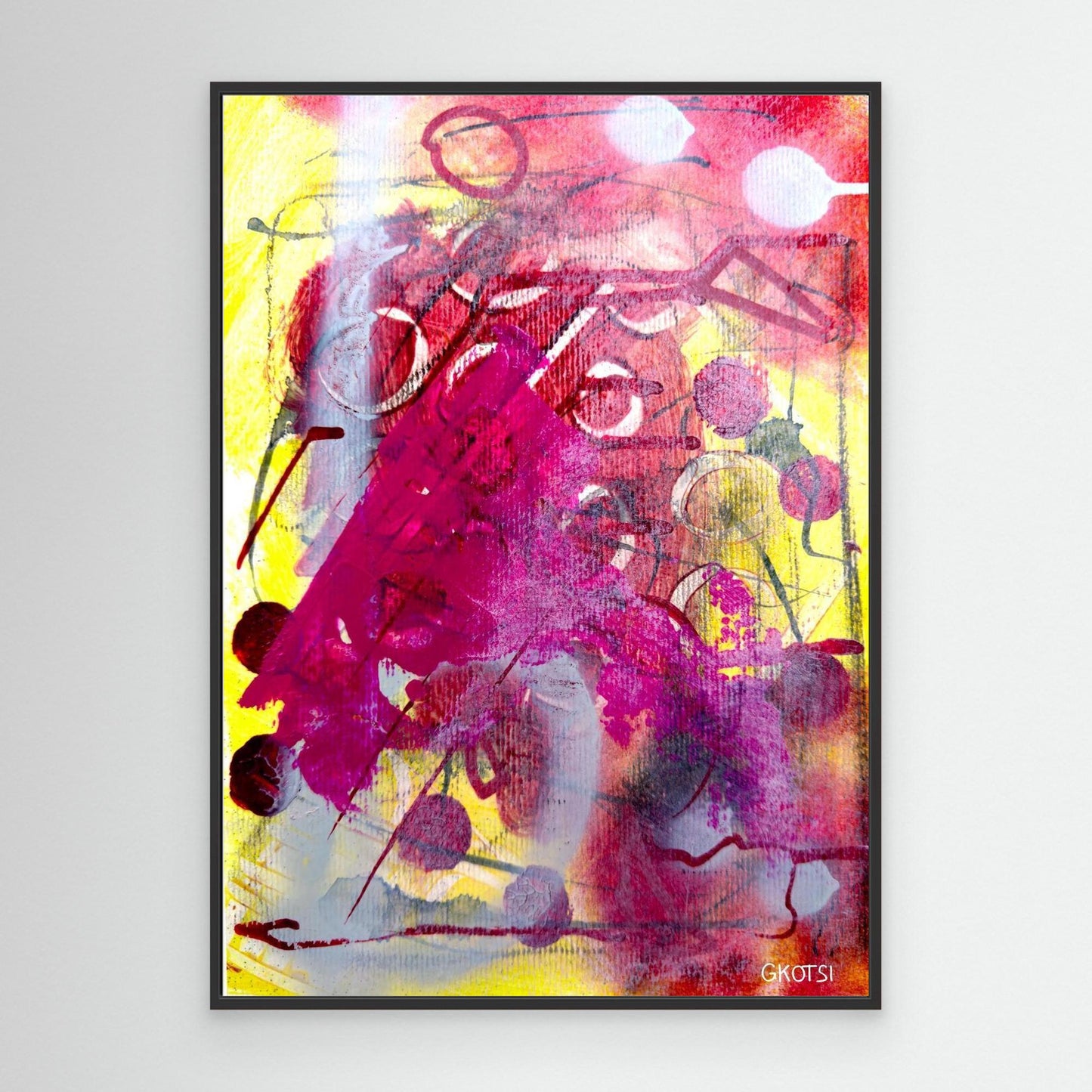 MORGENSTUNDE Abstract Canvas Print with black frame displayed on modern white wall