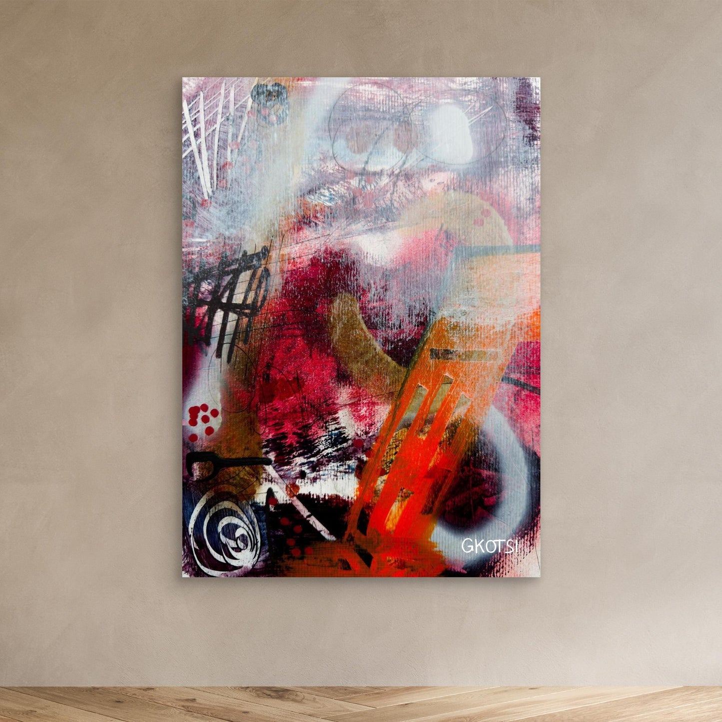 FEUER Abstract Canvas Print displayed on modern wall in contemporary room
