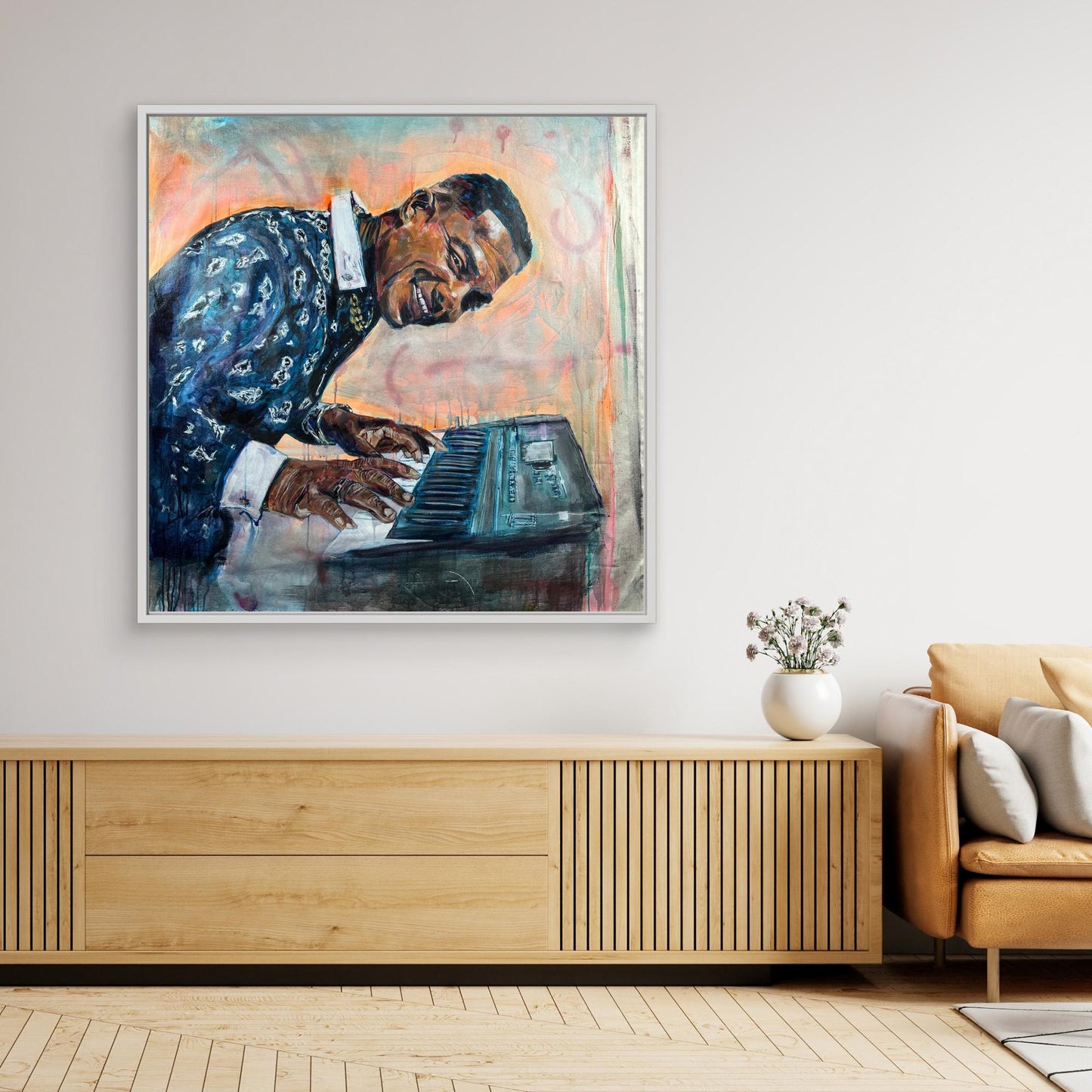 MANOLITO Y SU TRABUCO canvas print hanging above sideboard