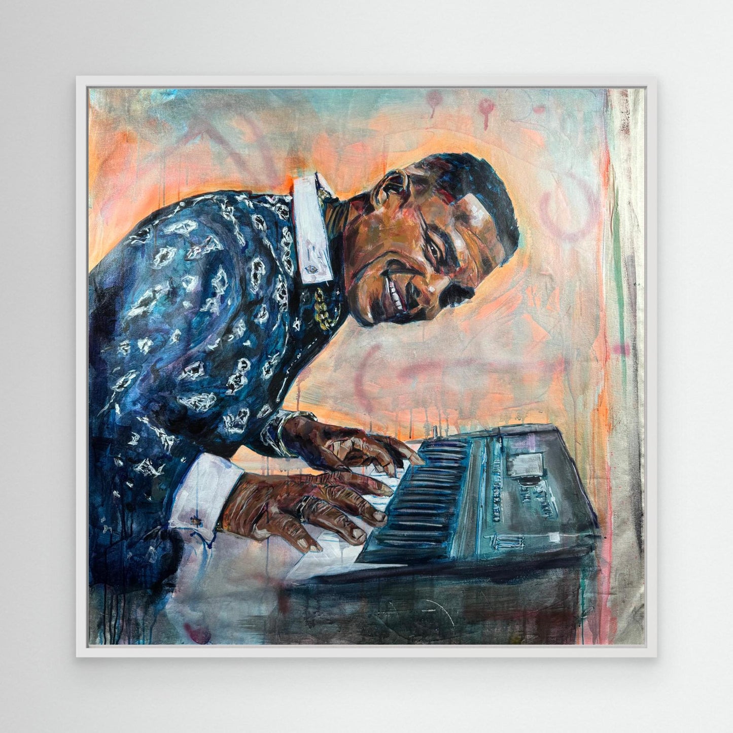 MANOLITO Y SU TRABUCO canvas print with white frame displayed on wall