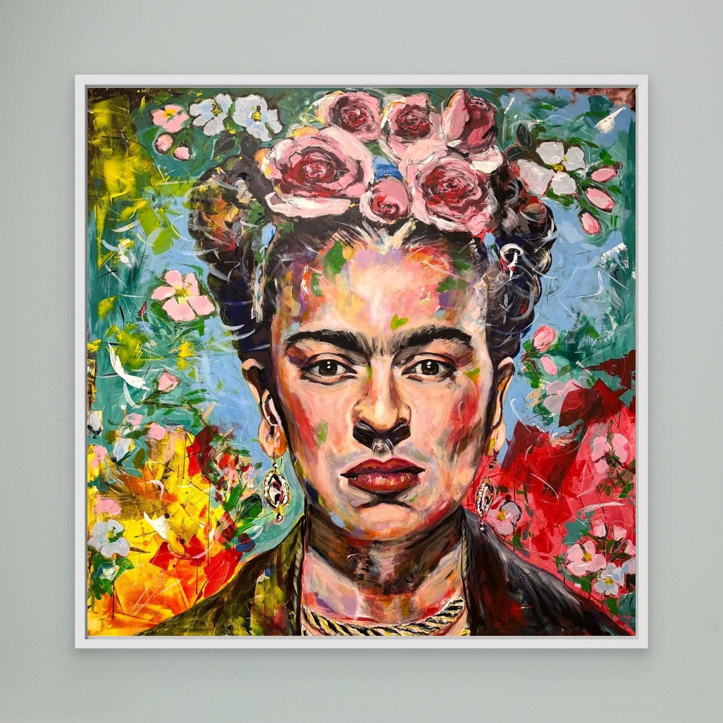 FRIDA KAHLO 1 Canvas Print displayed on modern gray wall