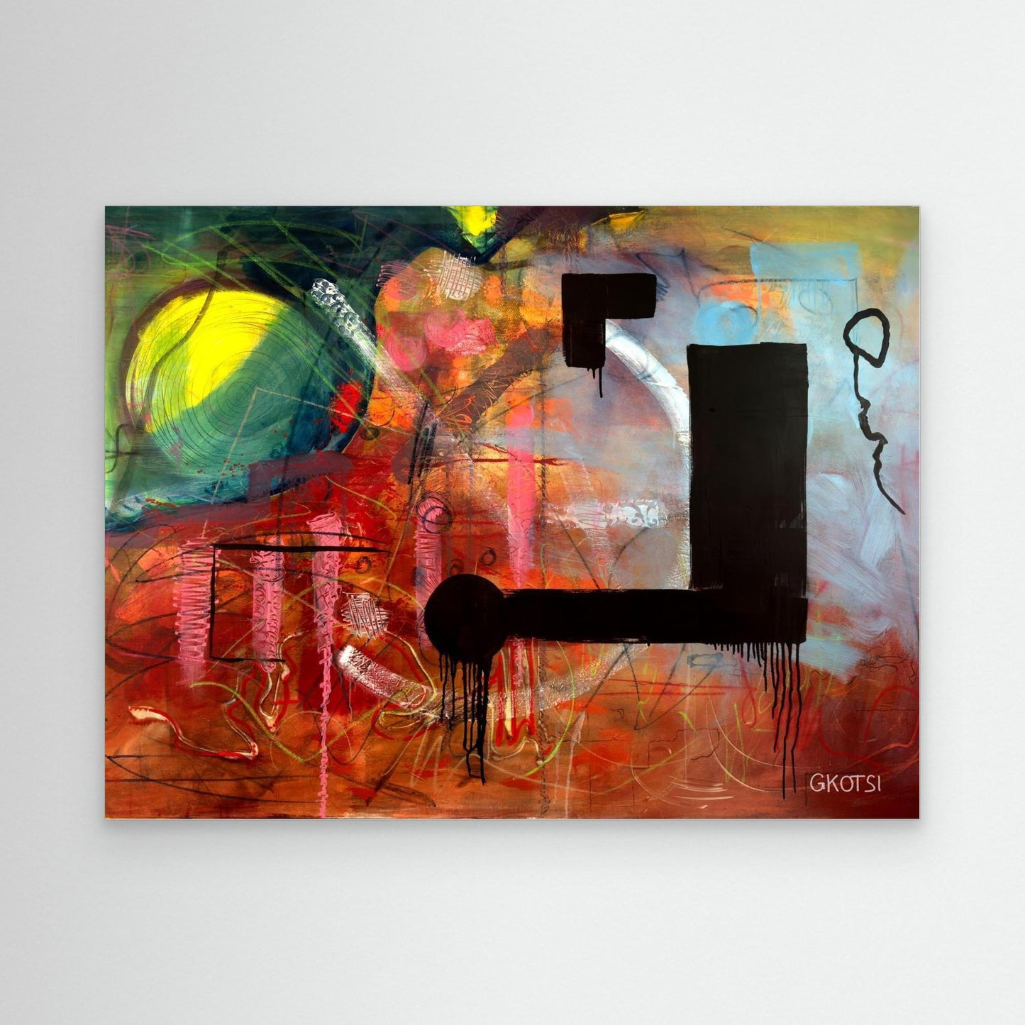 NOT ABOUT Abstract Canvas Print displayed on modern white wall 