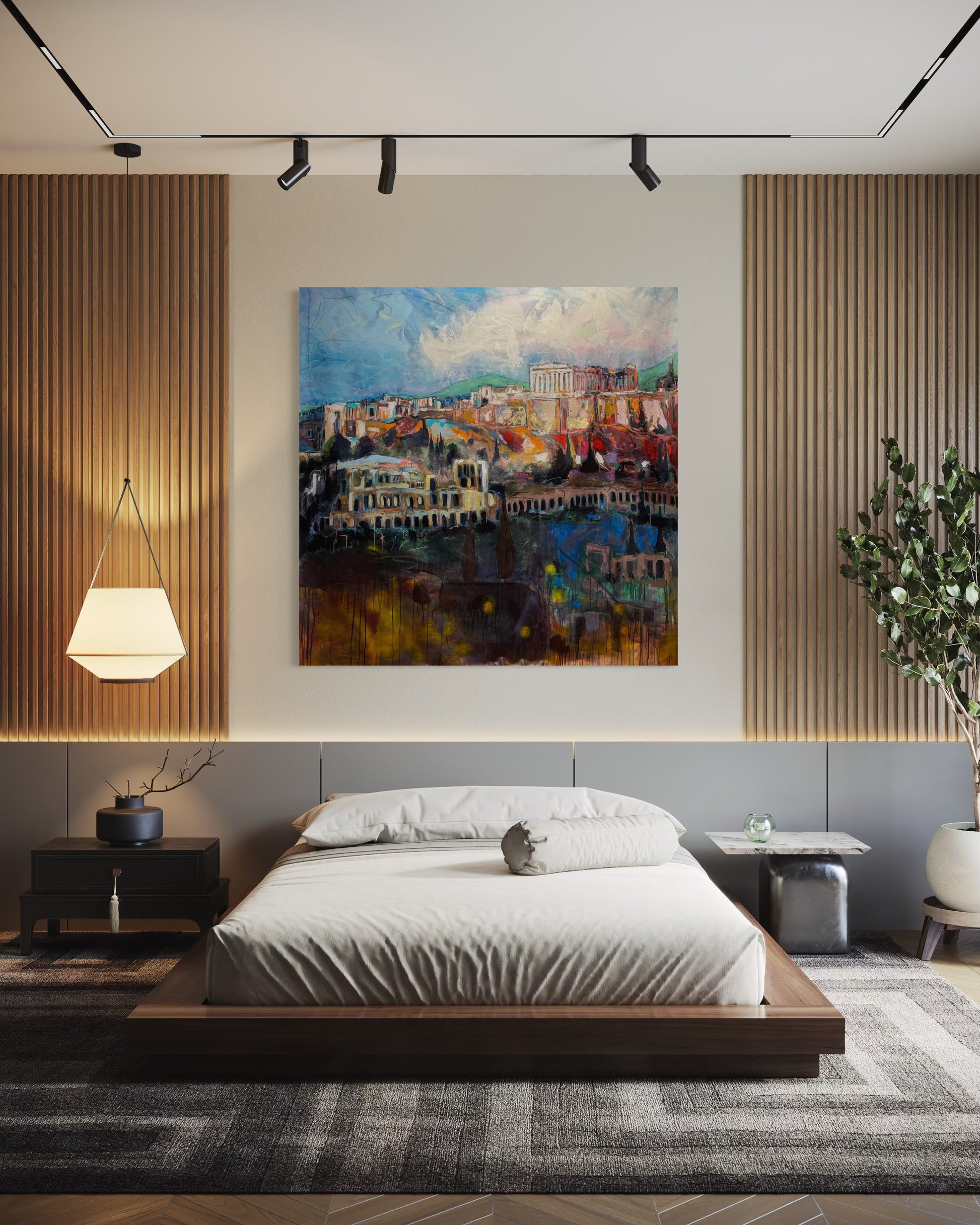 Acropolis Greece Original Painting above king size bed
