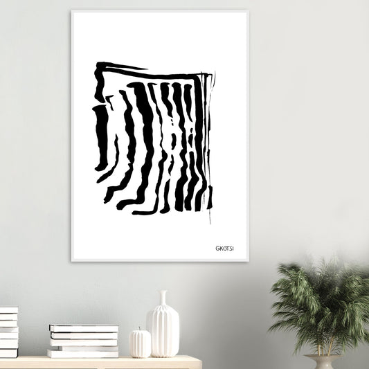 ADAPTING poster print above table with small plant