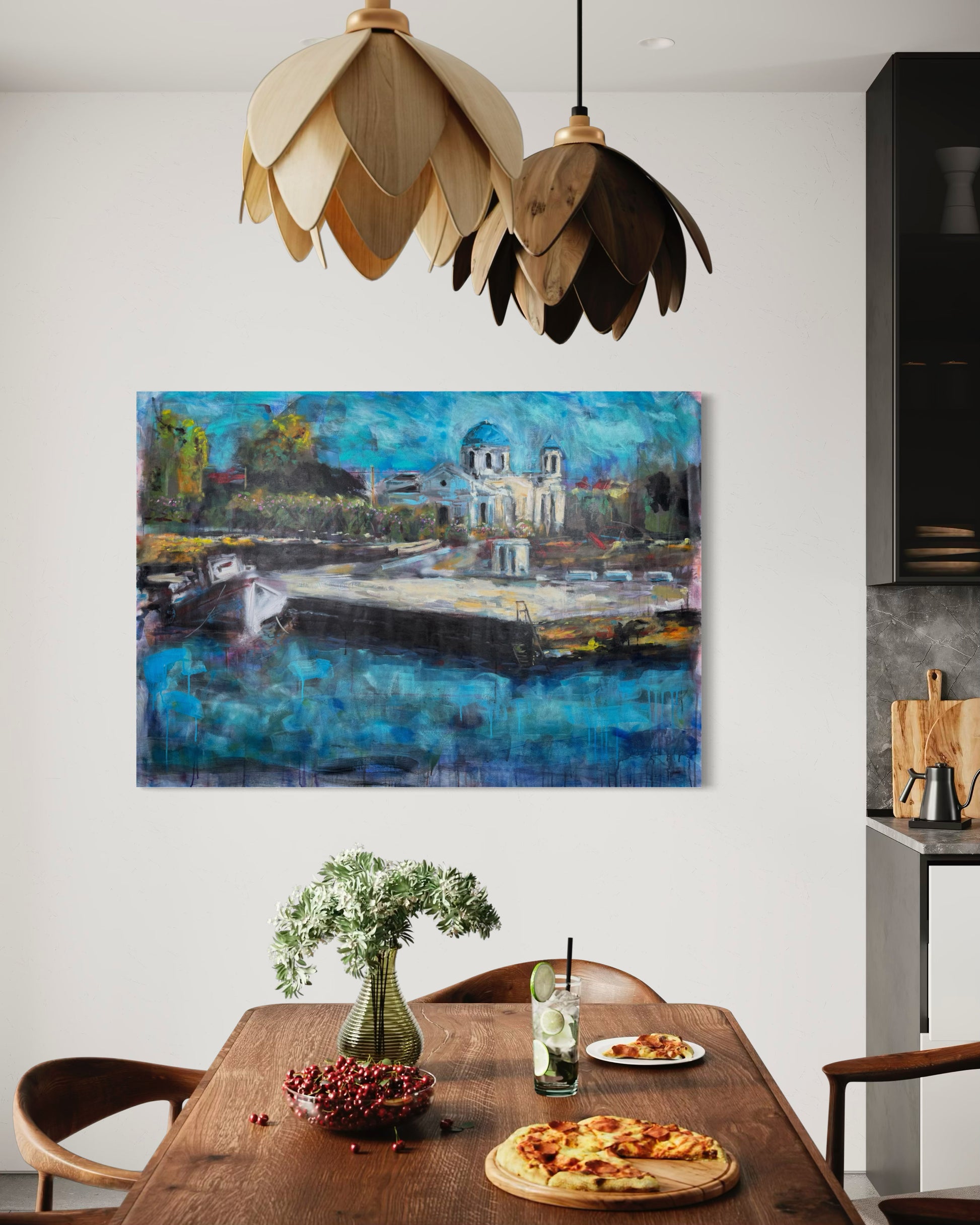 Agrili Home Greece Original Painting at breakfast table