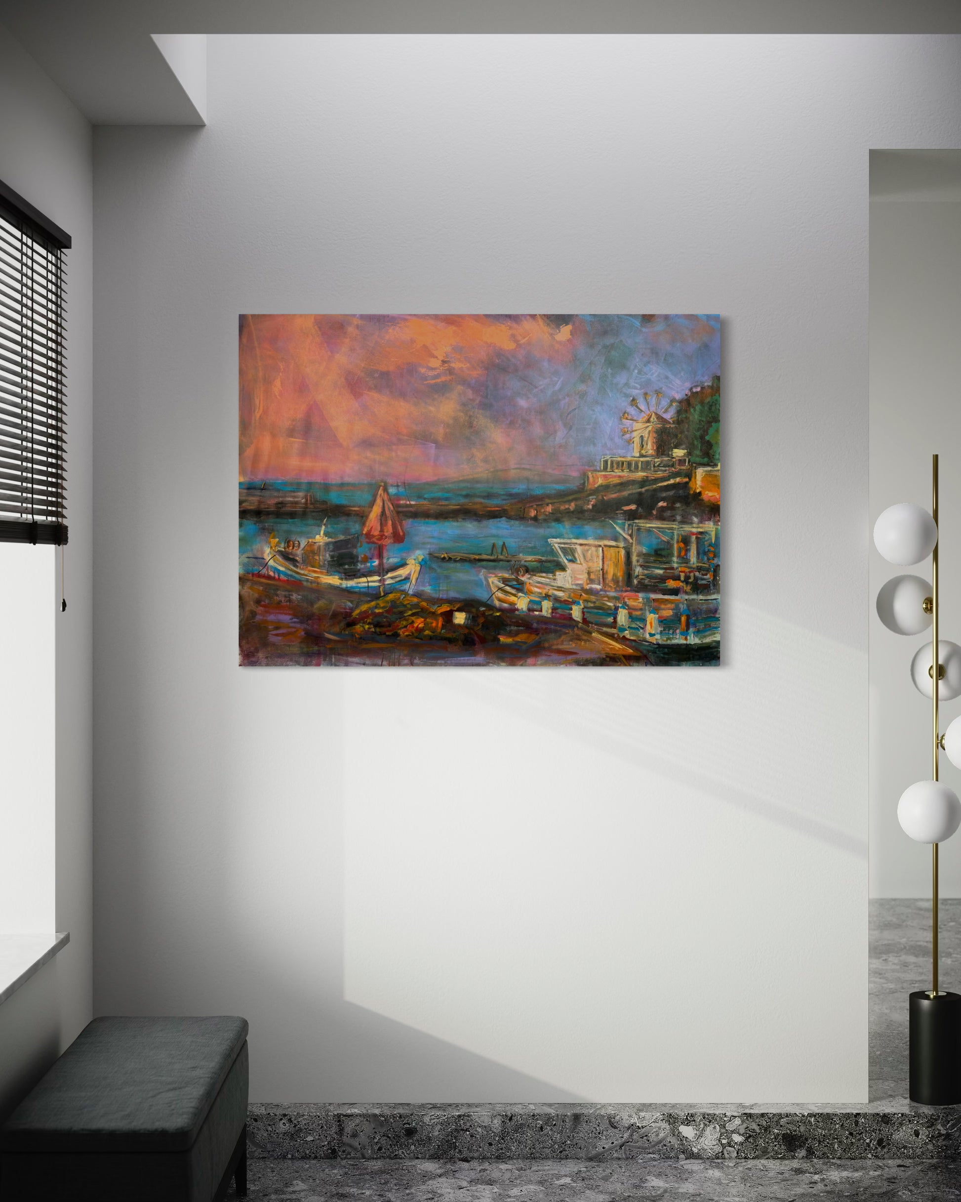 Agrili Nostalgia Greece Original Painting next to window