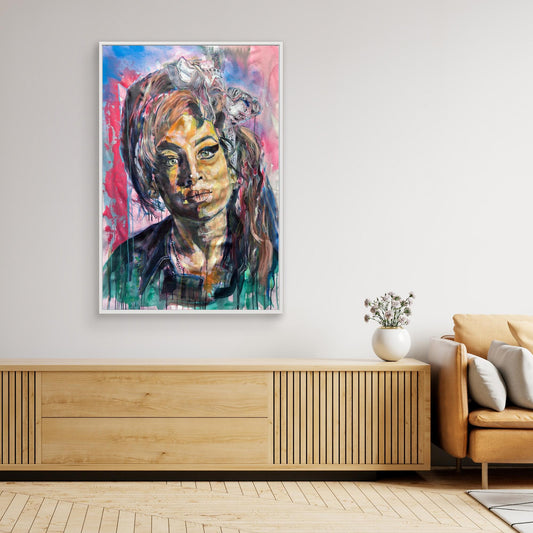 AMY WINEHOUSE 2 canvas print hanging above sideboard