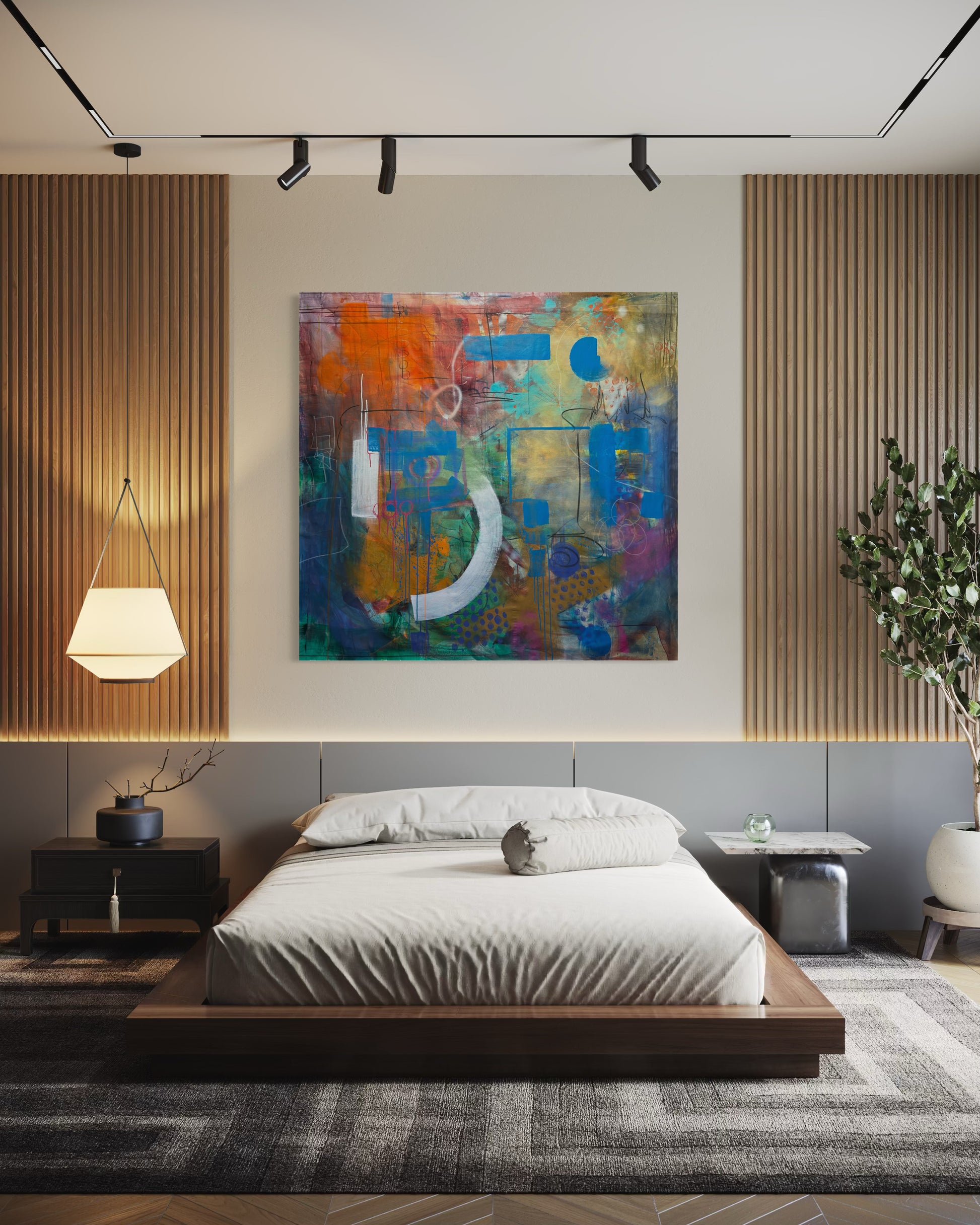 Always Here Abstract Original Painting in master bedroom