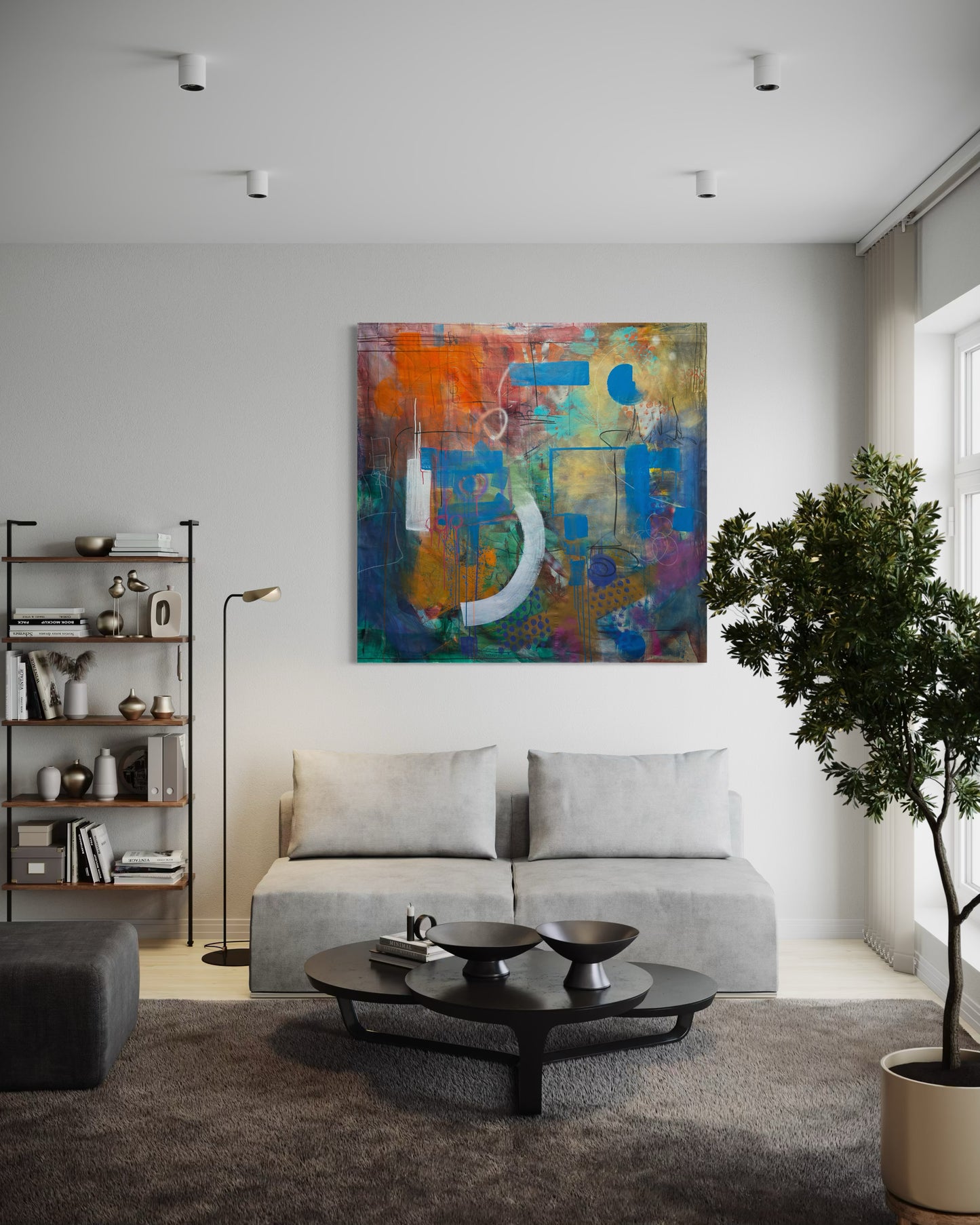 Always Here Abstract Original Painting in cozy living room 