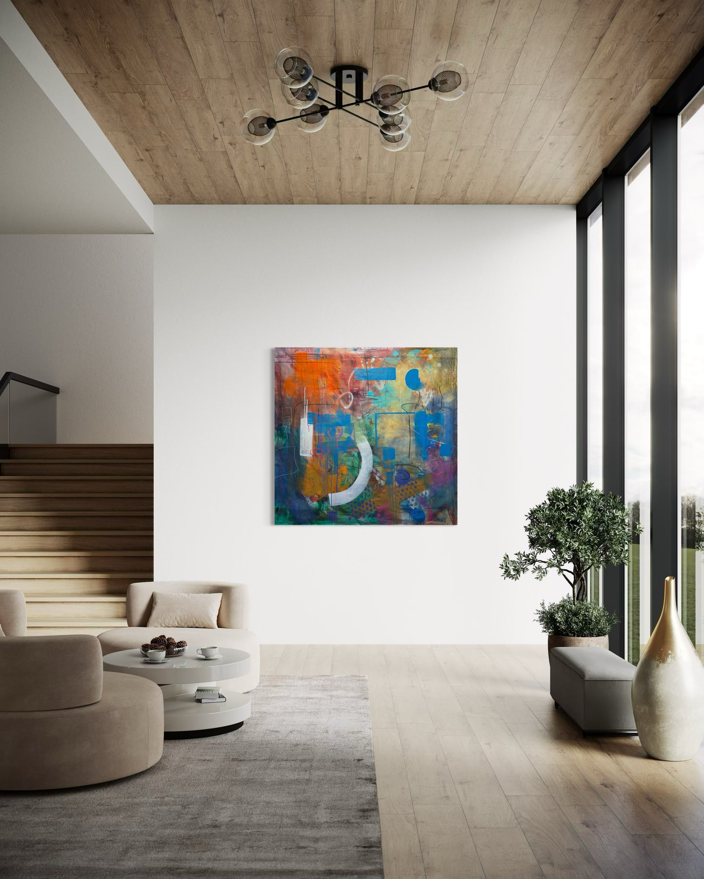 Always Here Abstract Original Painting in loft hallway area