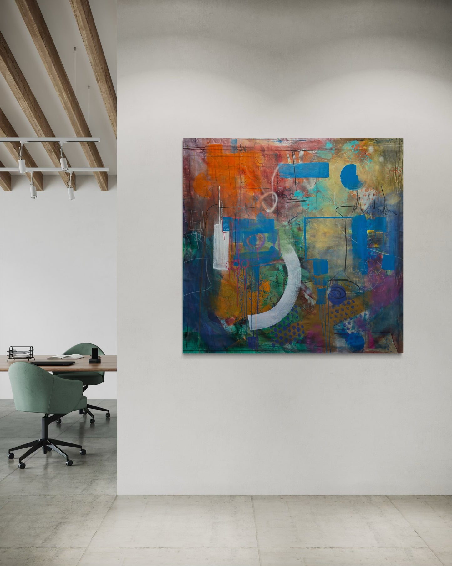 Always Here Abstract Original Painting in loft office area