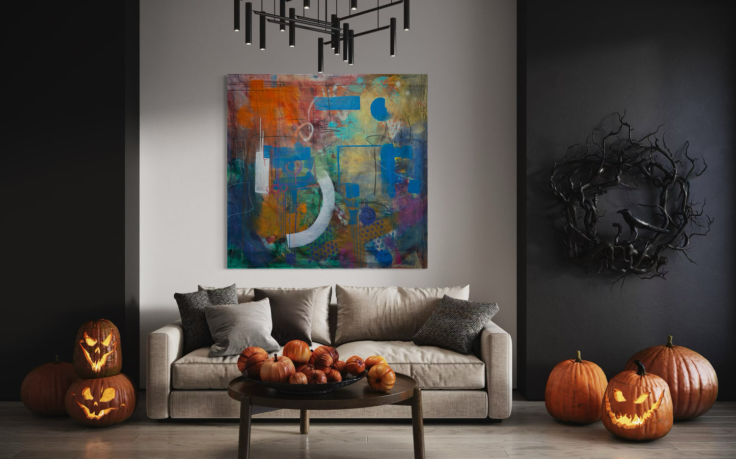 Always Here Abstract Original Painting in extraordinary stylish living room