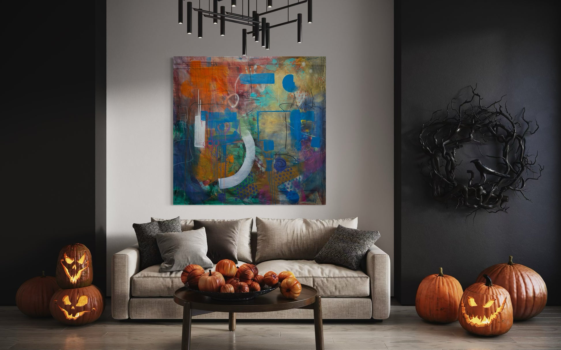 Always Here Abstract Original Painting in extraordinary stylish living room