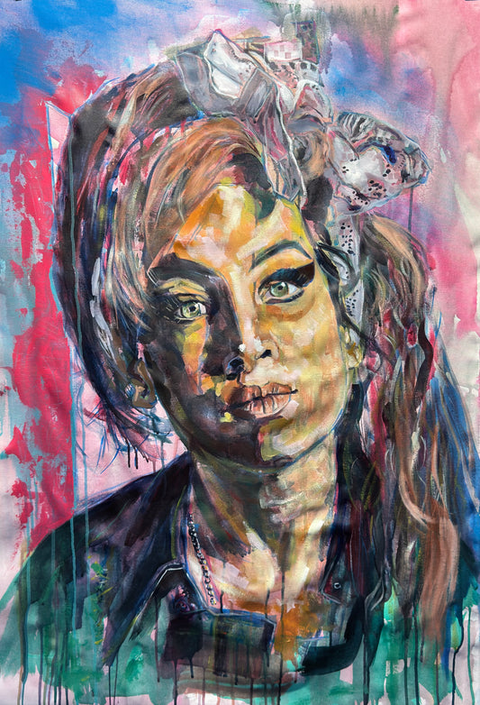 Amy Winehouse 2 Portrait - Original Painting close up detail
