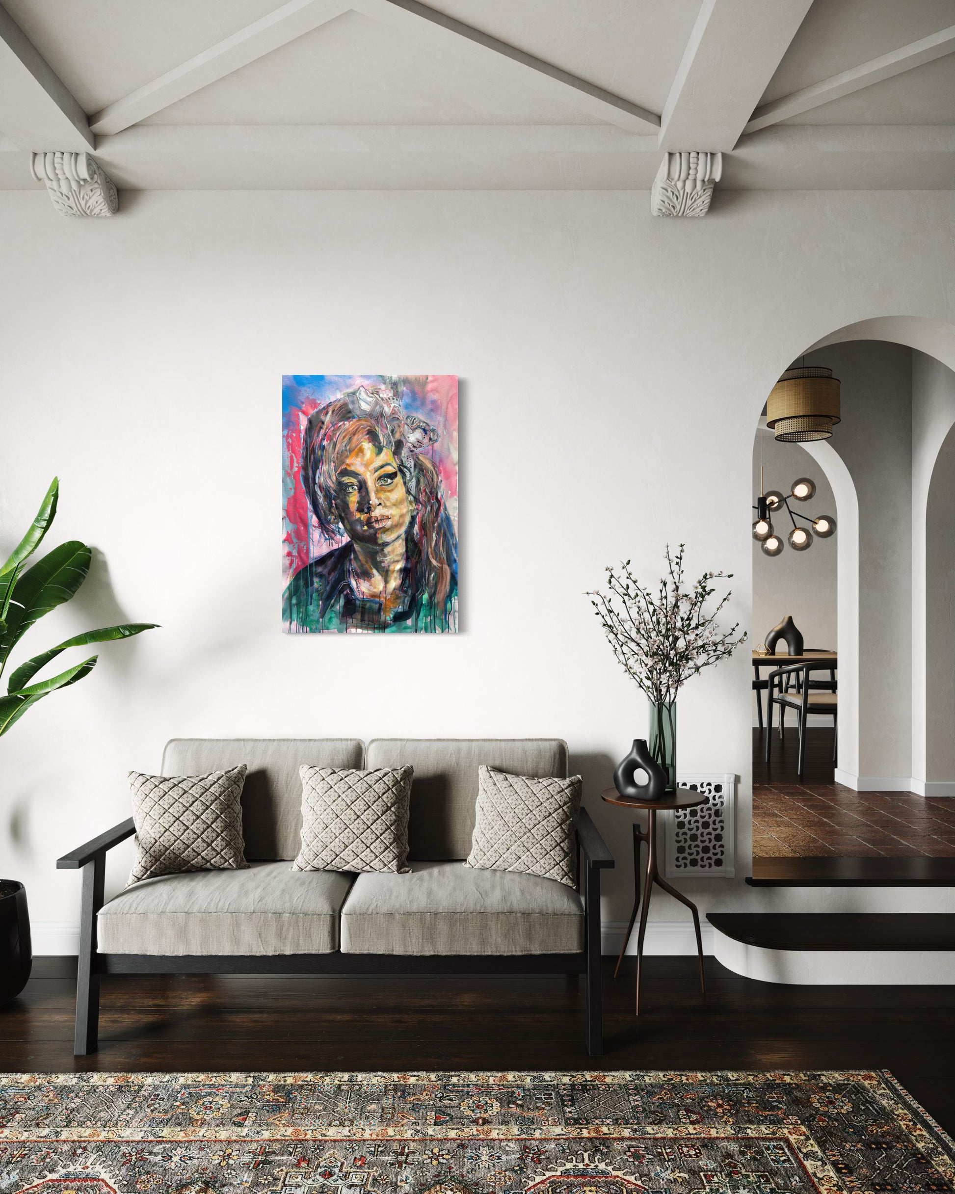 Amy Winehouse portrait in hallway