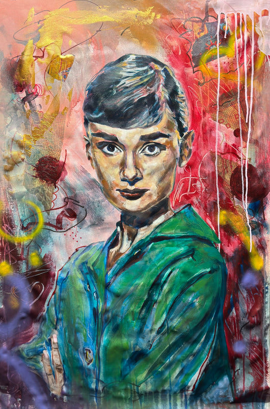 Audrey Hepburn Portrait - Original Paintings close up detail