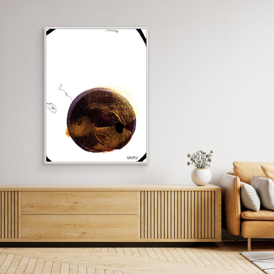 BALOON abstract canvas print above wooden sideboard with decor - modern shapes minimalist design