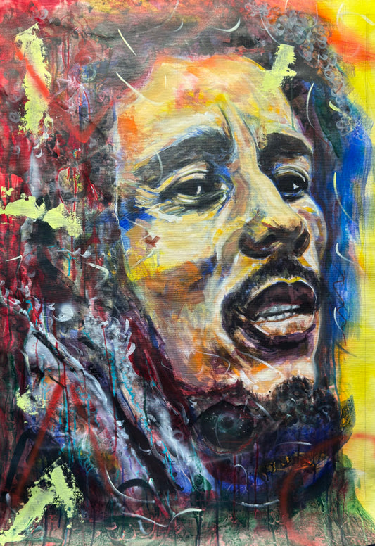 Bob Marley 2 Portrait - Original Painting close up detail