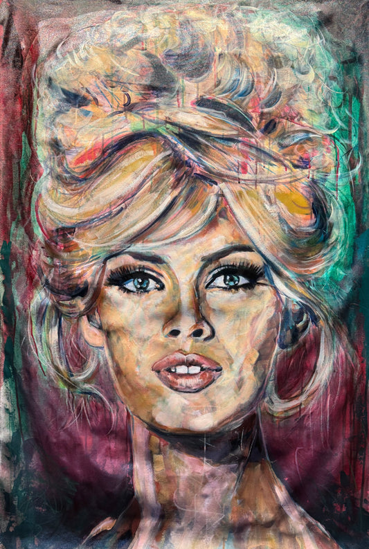 Brigitte Bardot 2 Portrait - Original Painting close up detail