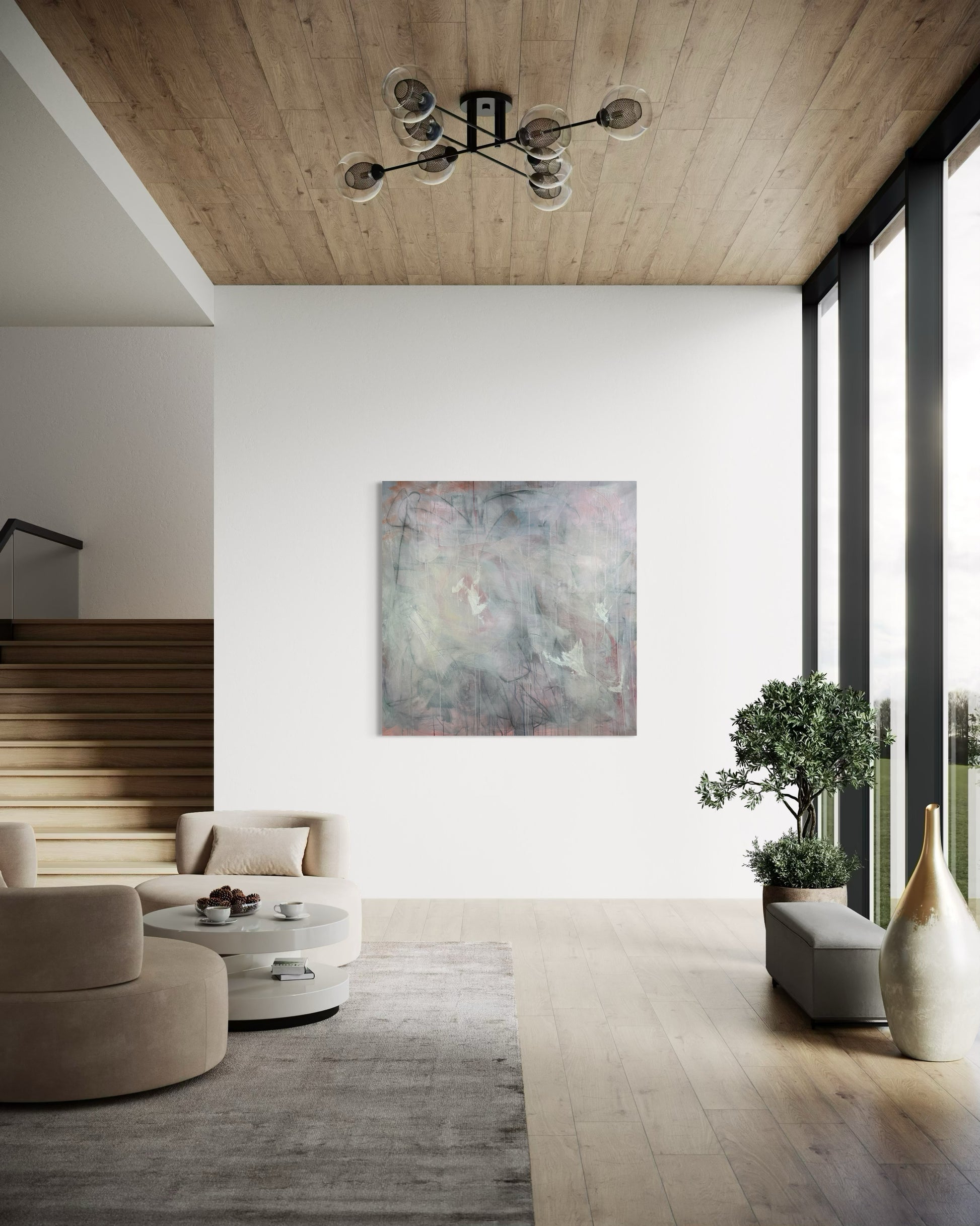 Calm Abstract Original Painting in loft with view