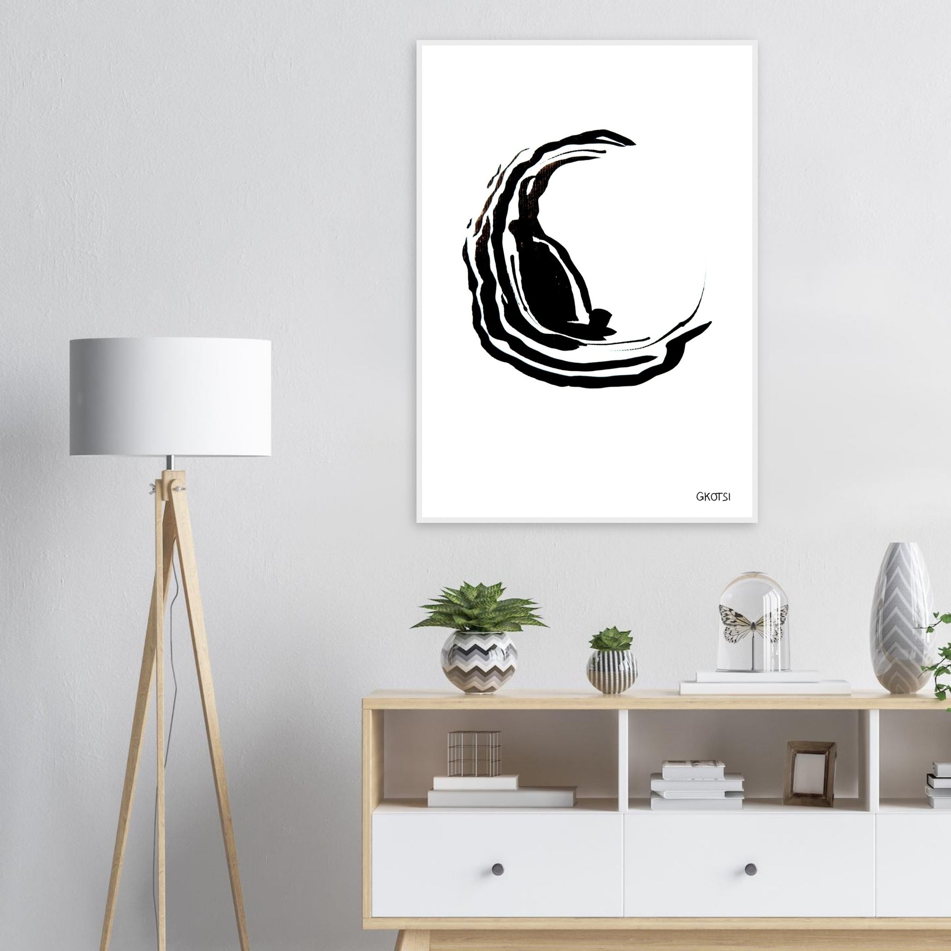 CENTERED poster print above dresser in room interior