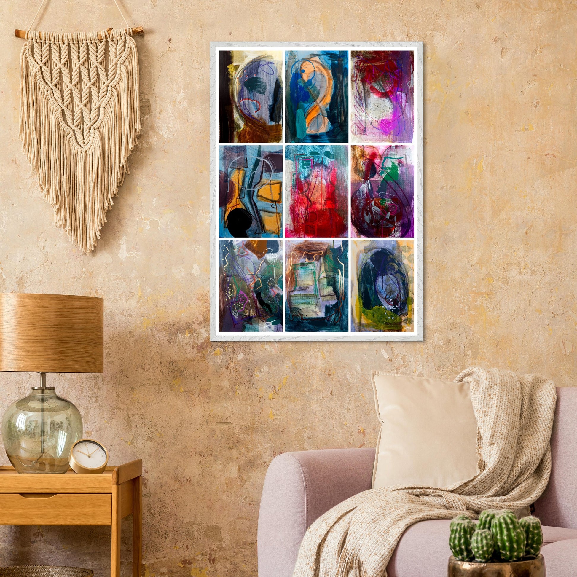 COLORFUL MOMENTS Wall Art Set Poster Print 9X in light brown living room interior