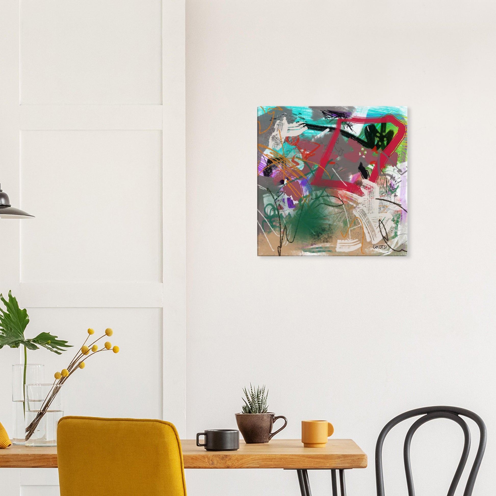 CRAZY SUNDAY Digital Canvas Print displayed above breakfast table