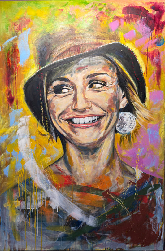 Cameron Diaz Portrait - Original Painting close up detail