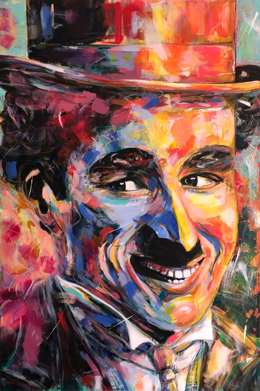 Charlie Chaplin Portrait - Original Painting close up detail