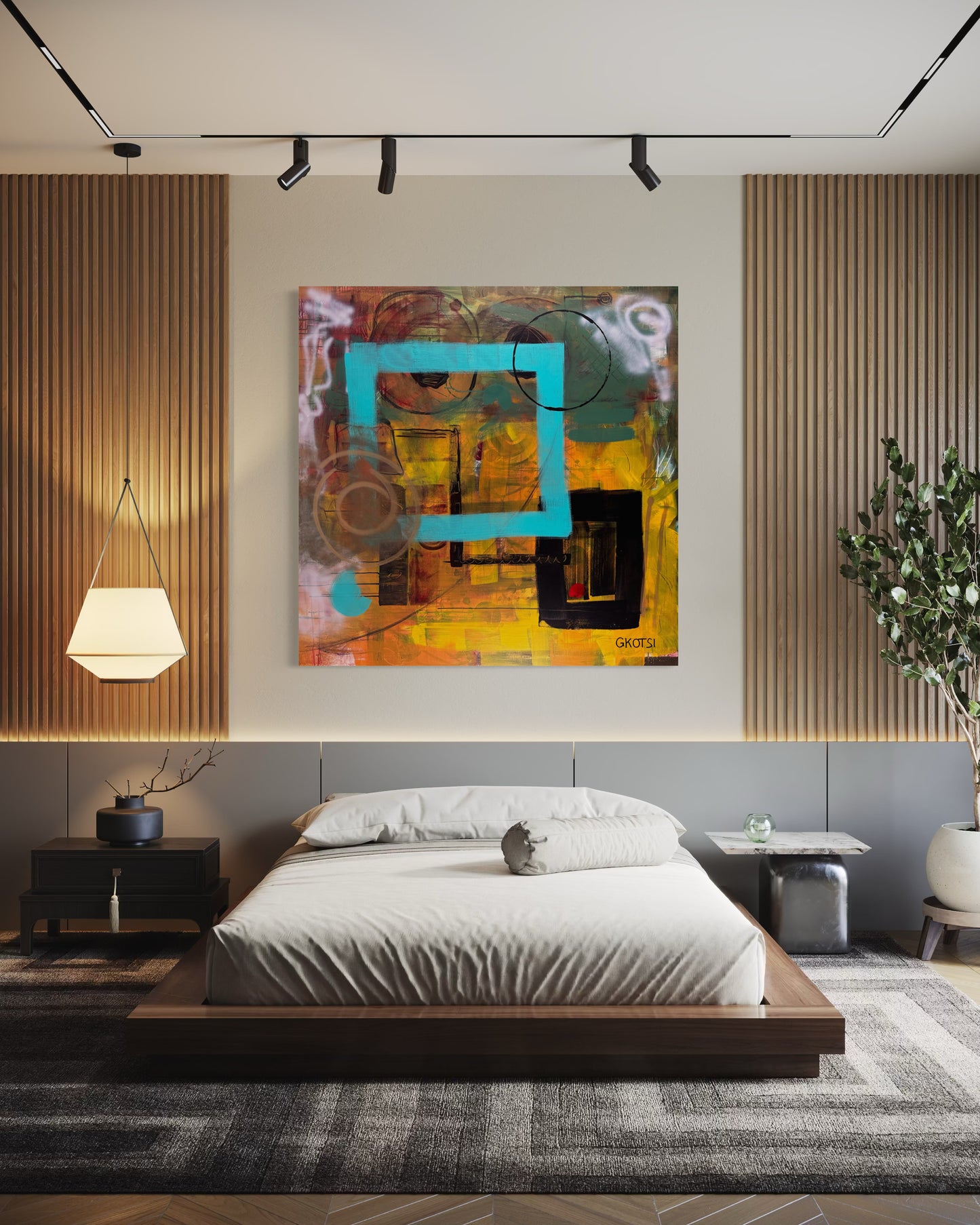 Clear It Abstract Original Painting in master bedroom