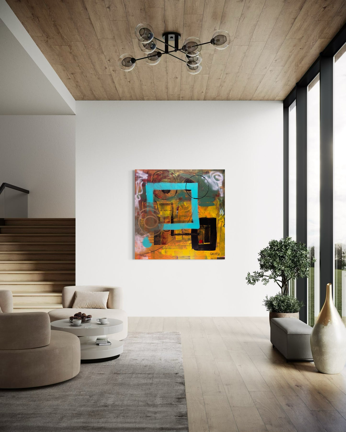 Clear It Abstract Original Painting in loft hallway area