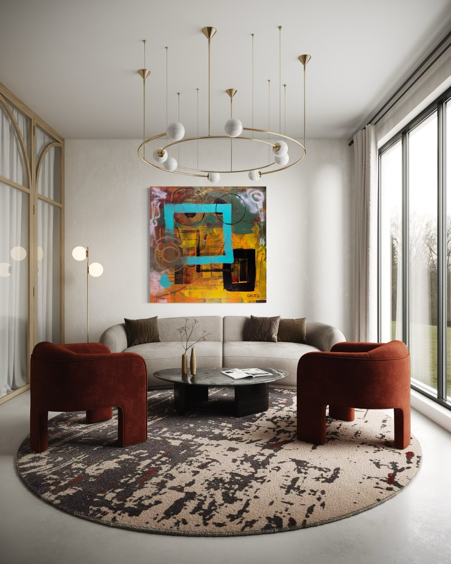 Clear It Abstract Original Painting in elegant modern living room 