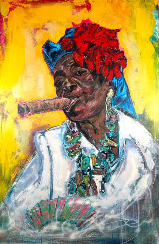 Cuban Woman With Cigar Portrait - close up with detail