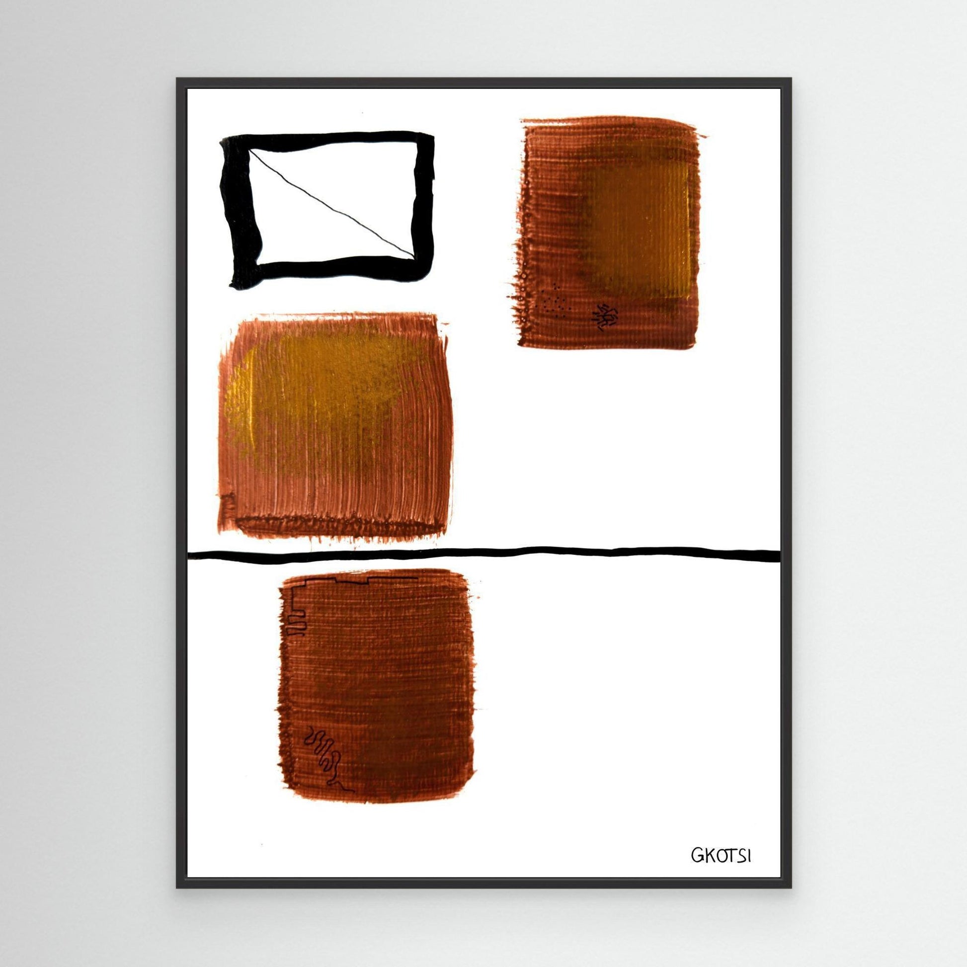 EHRLICH artwork close-up detail with black frame - modern authentic abstract canvas texture