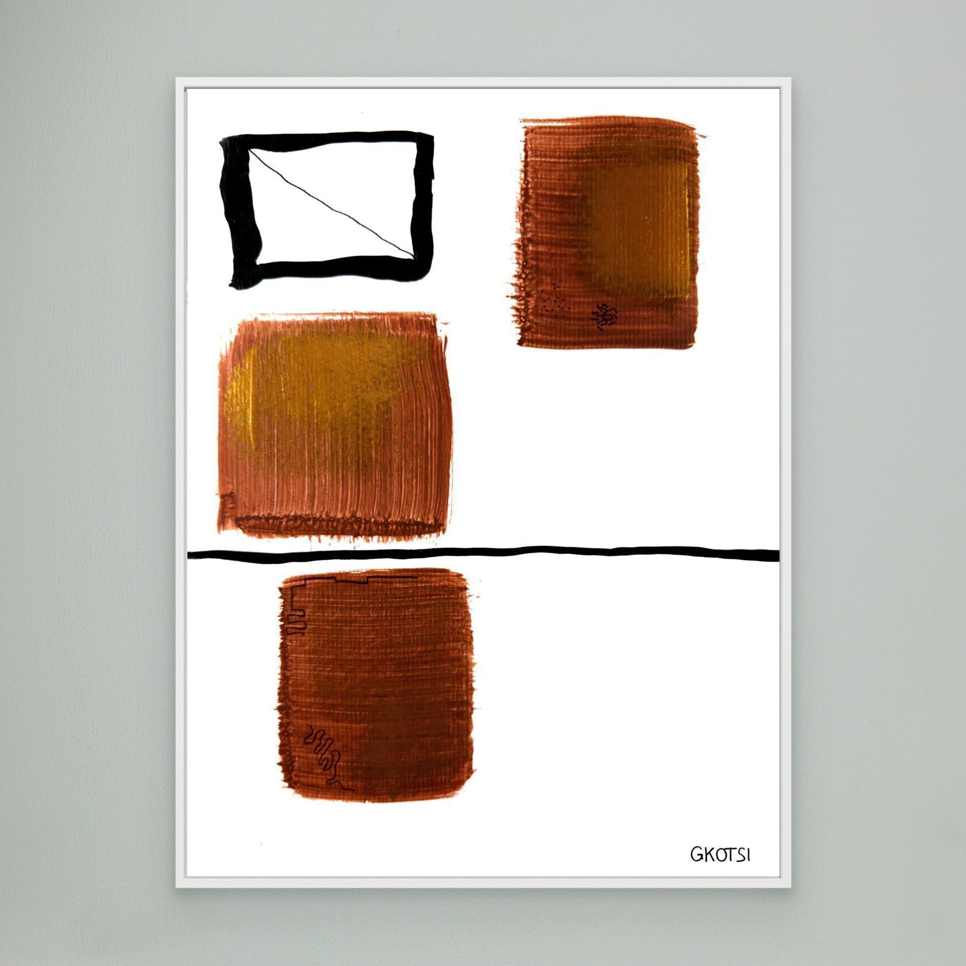 EHRLICH artwork close-up detail with white frame - modern authentic abstract canvas texture
