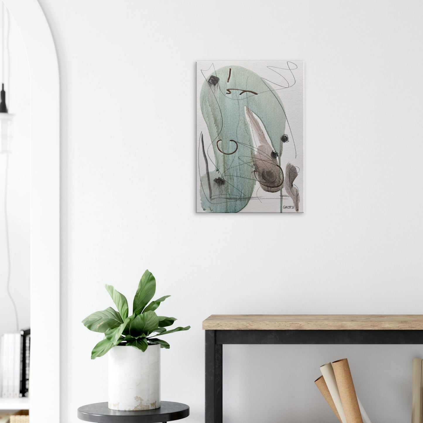 ELEGANTLY Canvas print next to chair and plant - minimal interior design