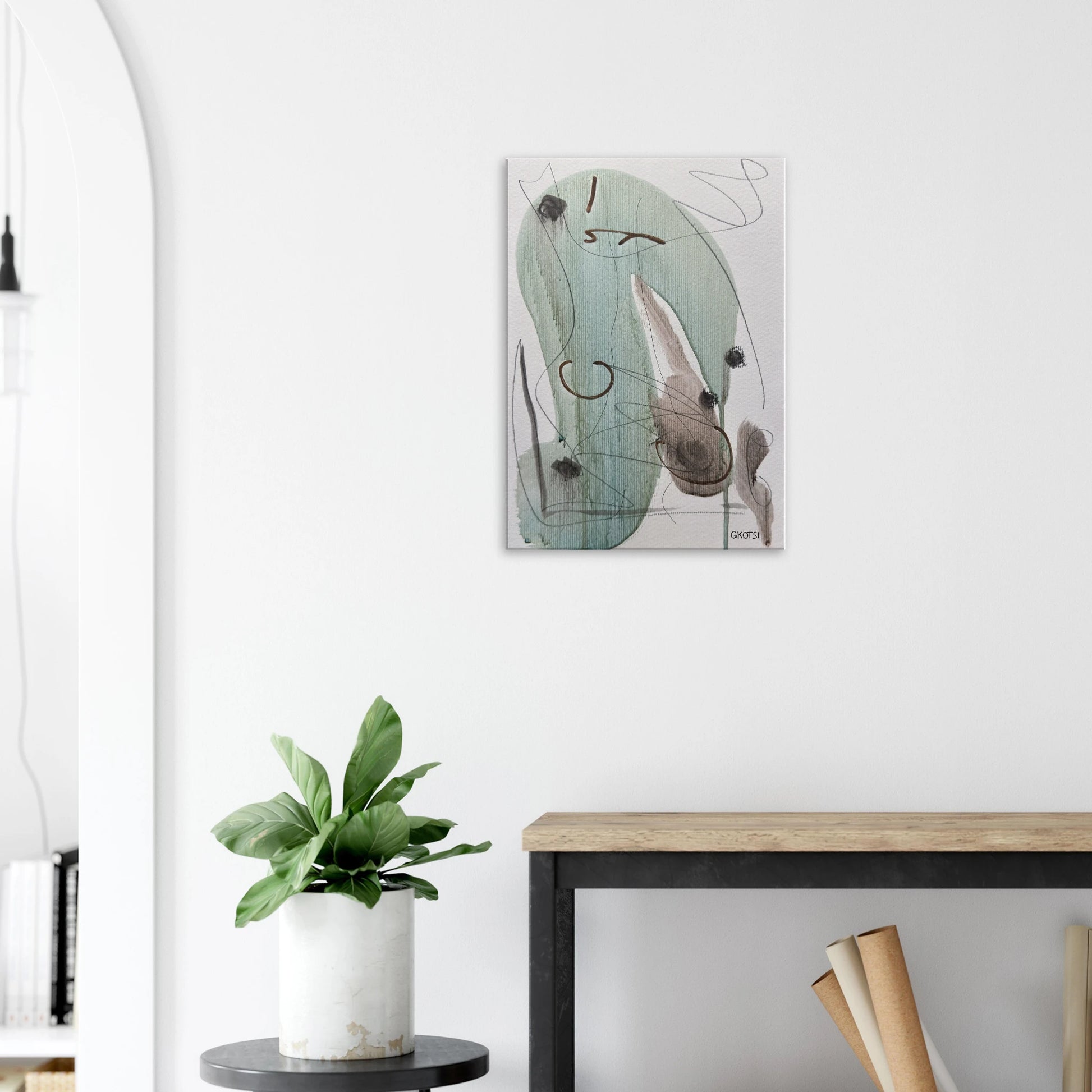 ELEGANTLY Canvas print next to chair and plant - minimal interior design