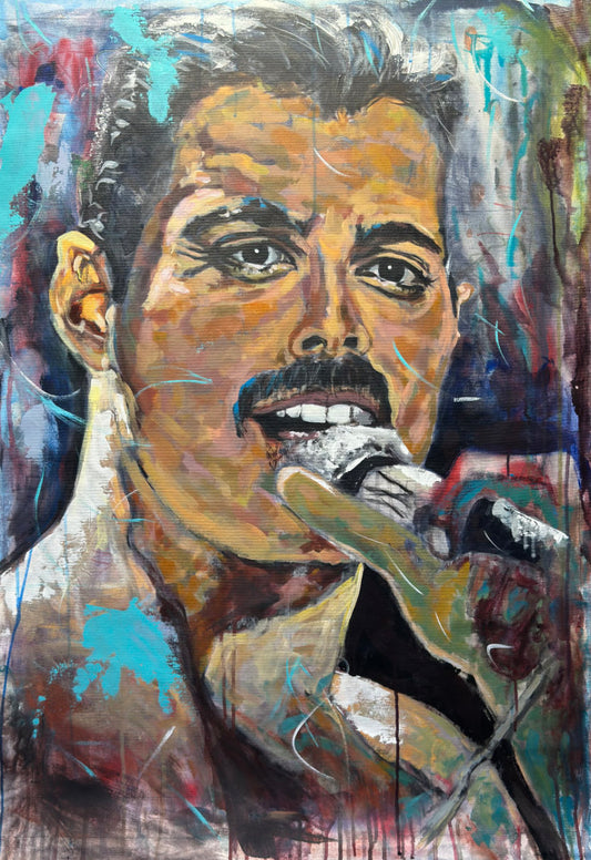 Freddie Mercury Portrait Original Painting close up detail