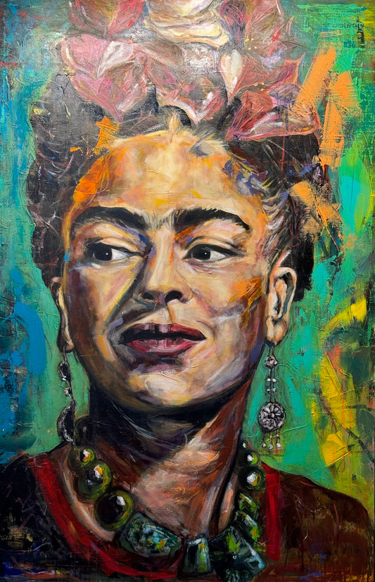 Frida Kahlo 2 Portrait Original Painting close up detail