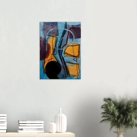 GLOBALLY canvas print above wooden table with small plant