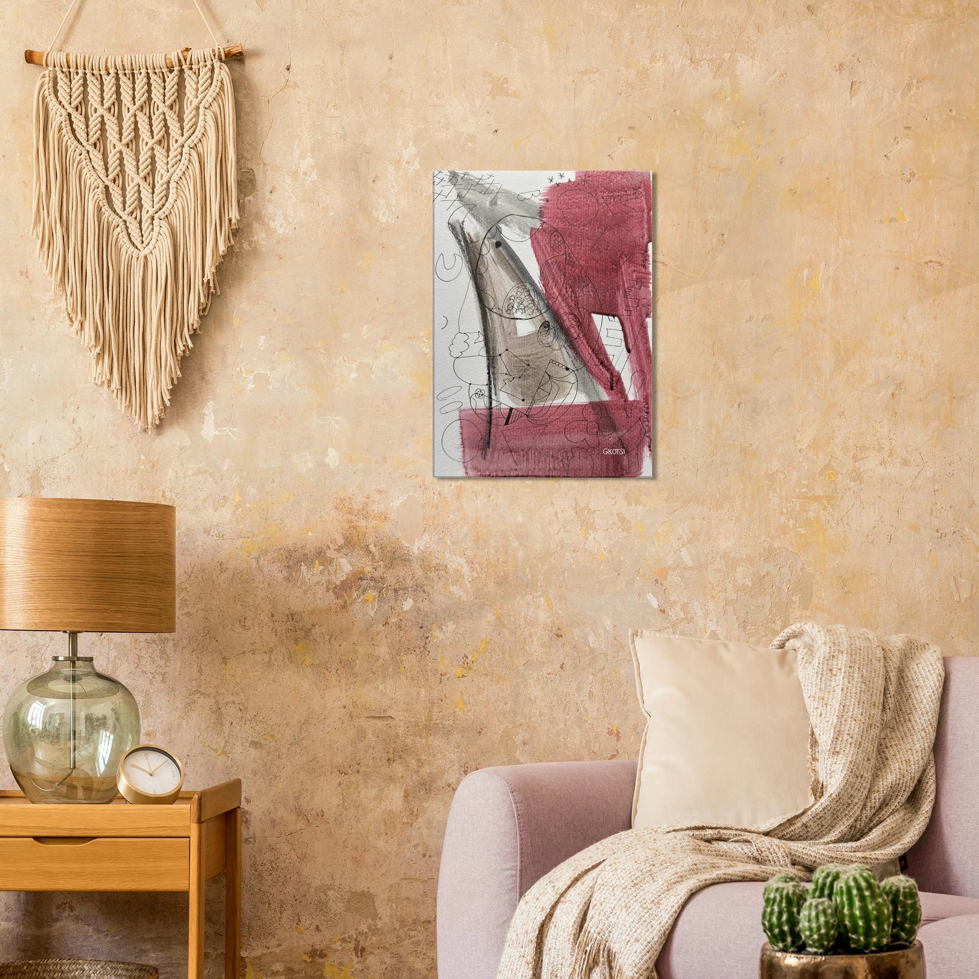 GROOVY Canvas print above modern sofa in contemporary living room