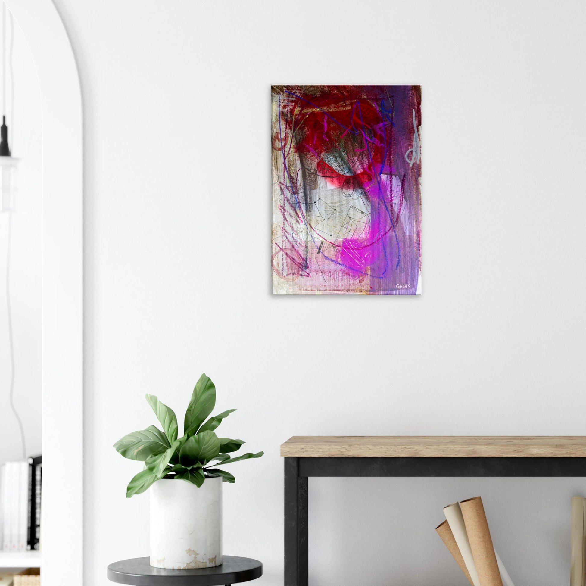 GROOVY canvas print above sideboard in hallway