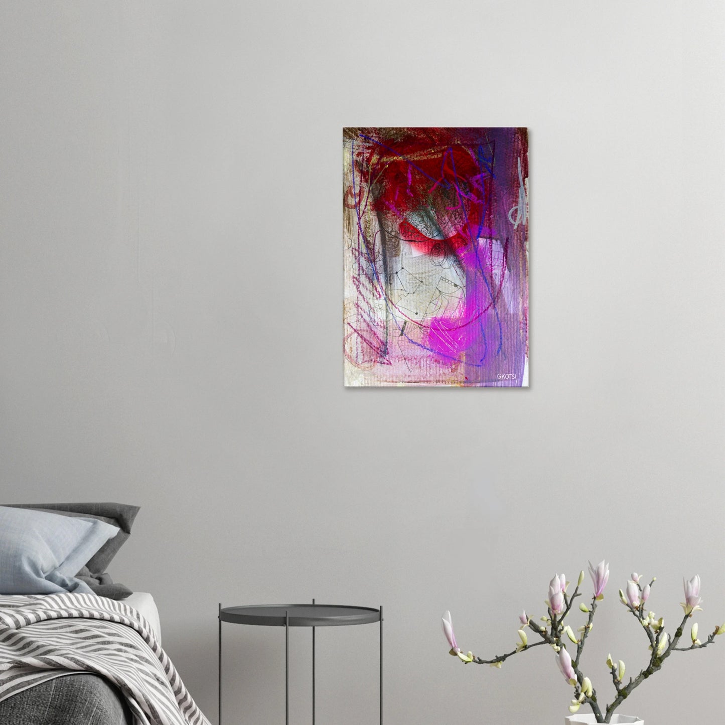 GROOVY canvas print above simpel bedroom 